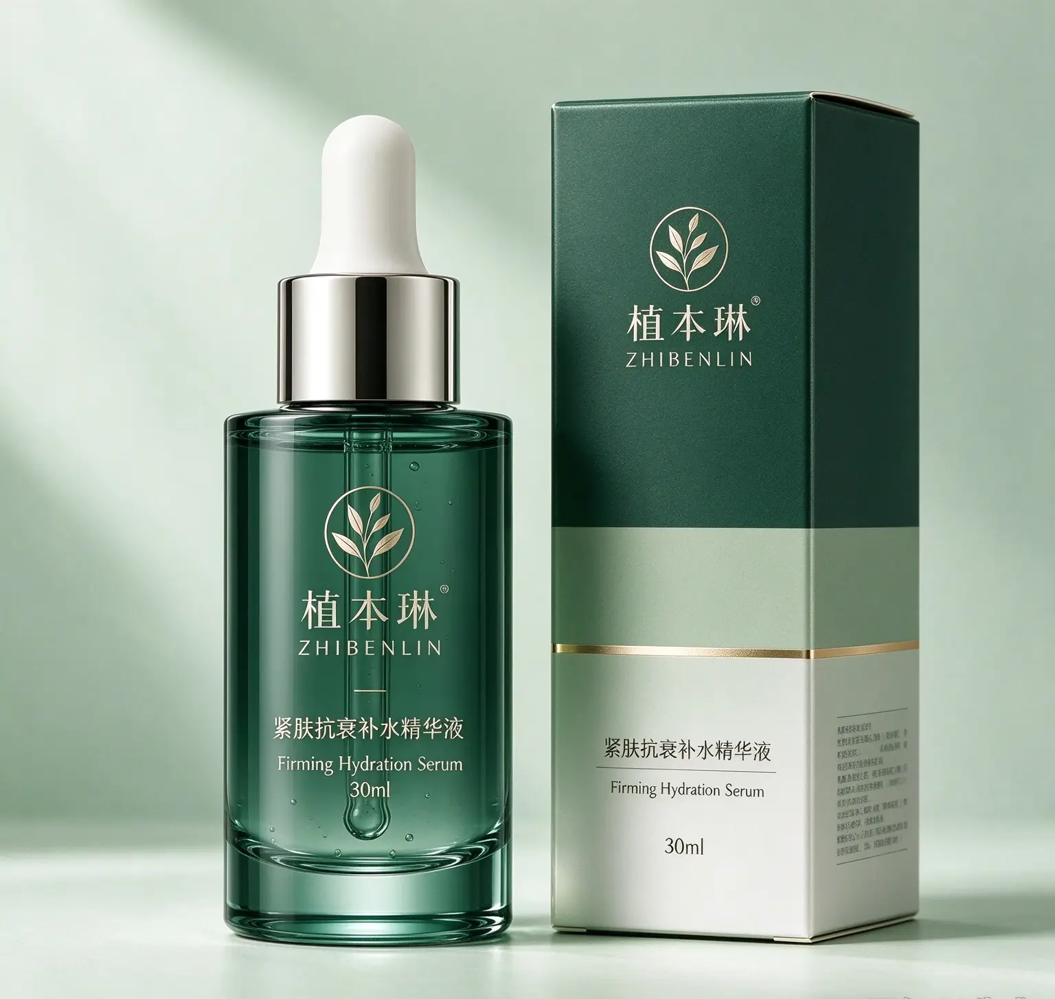 植本琳紧肤抗衰补水精华液包装概念图
